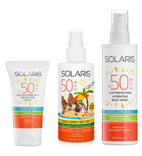 Solaris Güneş Kremi Yaşlanma Karşıtı Spf 50+ Ve Çocuk Güneş Kremi Sprey Spf 50+ Ve Güneş Koruyucu Krem Sprey