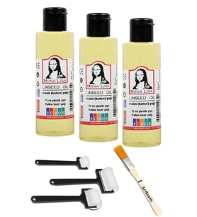 Keten Yağı 70ml 3 Adet Zemin Fırçası ve Rulo Fırça Resim Yağı Monalisa Rafine Bezir Yağı Yağlı Boya İncelticisi Yağlı Boya Yardımcı Malzemesi (Renksiz)