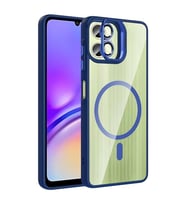 Coverzone Samsung Galaxy A07 ile Uyumlu Z-Etro MagSafe Wireless ?arj Destekli, G��l� Manyetik Tutucu, Stand Olabilen, Kamera Lens Hediyeli Koruyucu K?l?f Lacivert