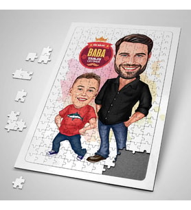 Babasını Çok Seven Erkek Çocuk Karikatürlü Puzzle