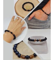 Siyah Akik & Oniks Taşı 8mm Unisex Tasarım Bileklik Hawaii Model (51330)