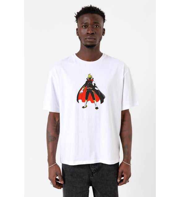 One Piece Anime Sanji Beyaz Erkek Oversize Tshirt