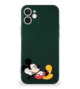 Apple iPhone 12 Soft Premier Kapak Mickey Mouse-F Tasarımlı Silikon Kılıf - Yeşil (Şeffaf)