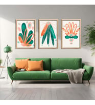 3'lü Ahşap Lamine Çerçeveli Mdf Tablo Turuncu Yeşil Tasarım (Ahşap)