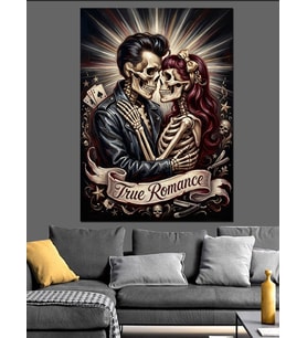 True Romance Yazan İskelet Aşıklar Dekoratif Kanvas - Mdf Ahşap Tablo