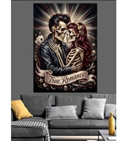 True Romance Yazan İskelet Aşıklar Dekoratif Kanvas - Mdf Ahşap Tablo