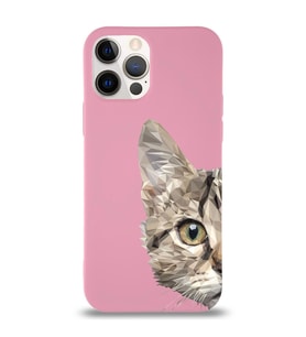 Apple iPhone 12 Pro Max Uyumlu Lansman Kılıf Catface Tasarımlı İçi Kadife Kapak-Pembe (Şeffaf)
