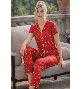 Kadın 01599 Kısa Kol Kaşkorse Pijama Takımı