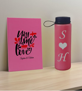 BK Gift Sevgiliye Özel İsimli Pembe Defter ve Fuşya Cam Matara Hediye Seti-15, Sevgiliye Hediye, Sevgililer Günü, Yeni İş Hediyesi