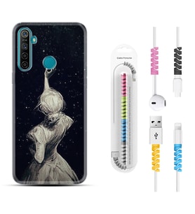 Realme 5i 5 Pro 6i 7 Pro 8 Kılıf Kablo Koruma Spiral Silikon Star Woman 1332