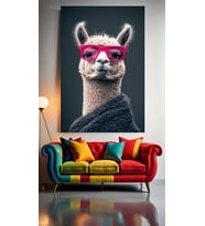 GÖZLÜKLÜ TATLI LAMA :) Ev Duvar Salon Güzellik Salonu Ofis Dükkan Dekarasyon Kanvas Tablo (Çok Renkli)