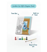 Pencere ve Kuş Temalı Çocuk Boyama Tuvali – Şövalesiz Eğitici Boyama Seti 20x20 cm