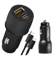 Powerway CC36 30W PD + QC 3.0 Çift Çıkışlı Metal Araç Çakmaklık Hızlı Şarj Kablolu Set