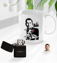 BK Gift Kişiye Özel Babalar Günü Hediyesi Godfather Baba Tasarımlı Kupa Bardak ve Benzinli Çakmak Seti-4 (Model 1)