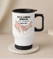BK Gift Kişiye Özel Babalar Günü Tasarımlı Kulplu Beyaz Çelik Bardak Termos Mug 450ml-8, Babalar Günü Hediye, Babaya Hediye (Metal)
