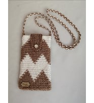 Çok Renkli Örgü Telefon Çantaları , Handmade Wayuu Telefon Kılıfı,  El yapımı Telefonluk (Pembe-Karamel) (Beyaz-Bakır)