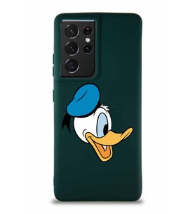 Samsung Galaxy S21 Ultra Soft Premier Kapak Donald Duck-F Tasarımlı Silikon Kılıf - Yeşil (Şeffaf)