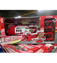 Kurtarıcı Helikopter Set ve 4 Ufak Araba - Mavi Su Dünyası (Kırmızı)