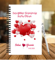 Sevgililer Gününe Özel Ahşap Defter Kalem Hediye Seti 32