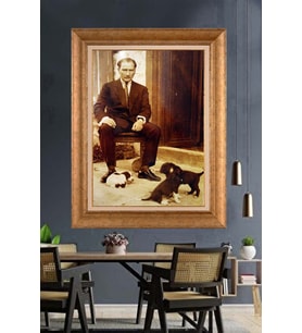Altın Varaklı Çerçeveli Paspartulu Atatürk Tablo TR1309 (Gold)