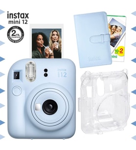 Instax mini 12 Mavi Fotoğraf Makinesi-20'lu Film-Laporta Albüm ve Şeffaf Kılıf Seti