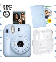 Instax mini 12 Mavi Fotoğraf Makinesi-20'lu Film-Laporta Albüm ve Şeffaf Kılıf Seti