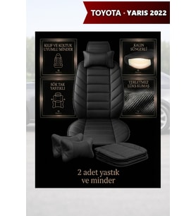 yaris 2022 Koltuk ve Kılıf uyumlu Minder Yastık Siyah Lüks 2 Minder 2 Yastık
