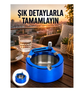 Mey İthalat® Yuvarlak Metal Küllük Çakmak Entegreli Dayanıklı Yapı Yeni Nesil