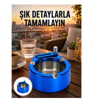 Mey İthalat® Yuvarlak Metal Küllük Çakmak Entegreli Dayanıklı Yapı Yeni Nesil