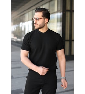 Erkek Bisiklet Yaka Petek Dokulu Kısa Kollu Triko Tişört