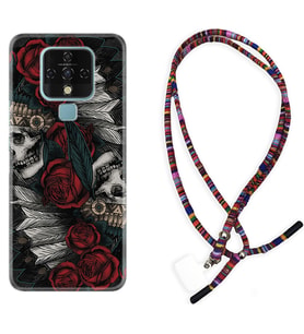Tecno Camon 16 18P Pova Kılıf Boyun Asklı Rasta Silikon Skull Rose 1673