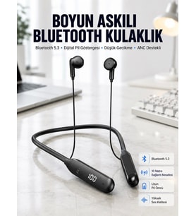 60 Saat Kablolu Boyun Askılı Dijital Göstergeli Bluetooth Kulaklığı Yeni Nesil