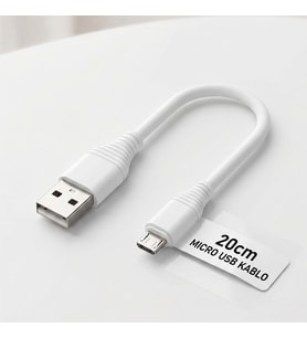 Kısa Micro USB Powerbank Şarj Kablosu 20cm Seyahat Boyu 2.4A Hızlı Şarj Uyumlu Telefon ve Tablet Kablosu