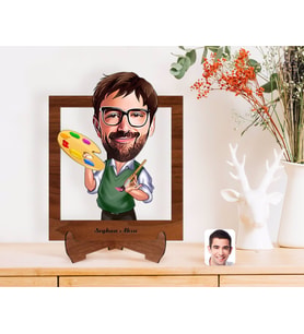 BK Gift Kişiye Özel Erkek Ressam Karikatürlü Ahşap Standlı 3D Biblo-1 (Beyaz)