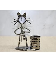 Metal Saksafon Çalan Kedi Müzisyen Saat Ve Kalemlik Alk4346