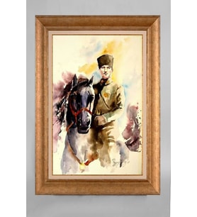 Çerçeveli Paspartulu Atatürk Tablo a135 (Gold)