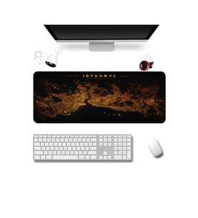SonicTouch Klavye Mousepad 40x90cm Sıvı Geçirmez Kaymaz Taban istanbul Gece Haritası Pürüzsüz