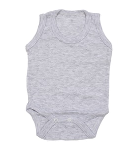 Unisex Gri Jakarlı Askılı Çıt Çıtlı Body Zıbın