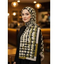 Batik Çizgi Desen Zeytuni Pamuk Şal (Standart)