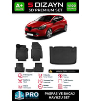 S-Dizayn Renault Clio 4 3D Pro Havuzlu Paspas ve Bagaj Havuzu Seti (2'li SET) 2012-2019 A+ Kalite