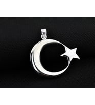 Büyük Boy Şanlı Ay Yıldızımız Tasarımlı 925 Ayar Gümüş Kolye Ucu