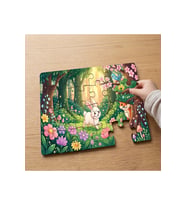 Çiçekli Ormanda Mutlu Tavşan ve Hayvanlar Tasarımlı 24 Parça Ahşap Çocuk Puzzle