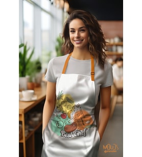 Moud's Süet Kumaş Best Chef Food Desenli Mutfak Önlüğü, Aşçı Önlüğü, Garson Önlüğü