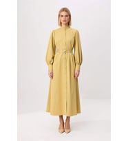 Kadın Maxi Tesettür Elbisesi Dik Yaka Uzun Kol Kuşaklı Terrycotton Dokuma Rahat Kesim Günlük Modern