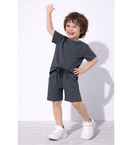 Cg Kids Kabartma Enjeksiyon Baskılı Tshirt & Yandan Cepli Şort Alt Üst Takım Süper Kalite Kumaş (Gri)