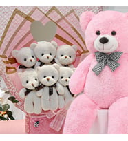 Jumbo Boy 100 cm Pembe Peluş Ayıcık ve Ayıcık Buketi Yenidoğan