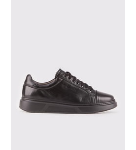 Eva Taban Hakiki Deri Siyah Bağcıklı Erkek Spor Ayakkabı