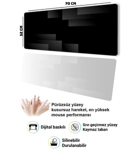 SonicTouch Klavye Mousepad 32x70cm Dikişsiz Pürüzsüz Sıvı Geçirmez Kaymaz Taban Siyah Perspektif