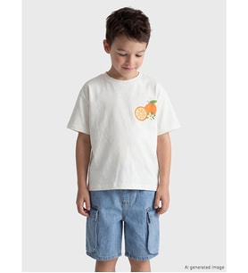 LCW Kids Beyaz Bisiklet Yaka Baskılı Erkek Çocuk Tişört