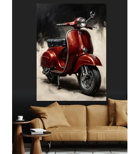 Kırmızı Retro Vespa Motor Tablosu Dekoratif Kanvas - Mdf Ahşap Tablo